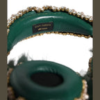 Dolce & Gabbana Green Gold Crystal Fur Headset Audio AUX Headphones