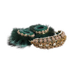 Dolce & Gabbana Green Gold Crystal Fur Headset Audio AUX Headphones