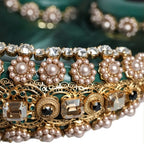 Dolce & Gabbana Green Gold Crystal Fur Headset Audio AUX Headphones