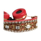 Dolce & Gabbana Red Nappa Leather Floral Crystal Headphone