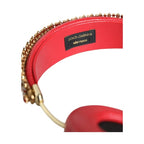 Dolce & Gabbana Red Nappa Leather Floral Crystal Headphone