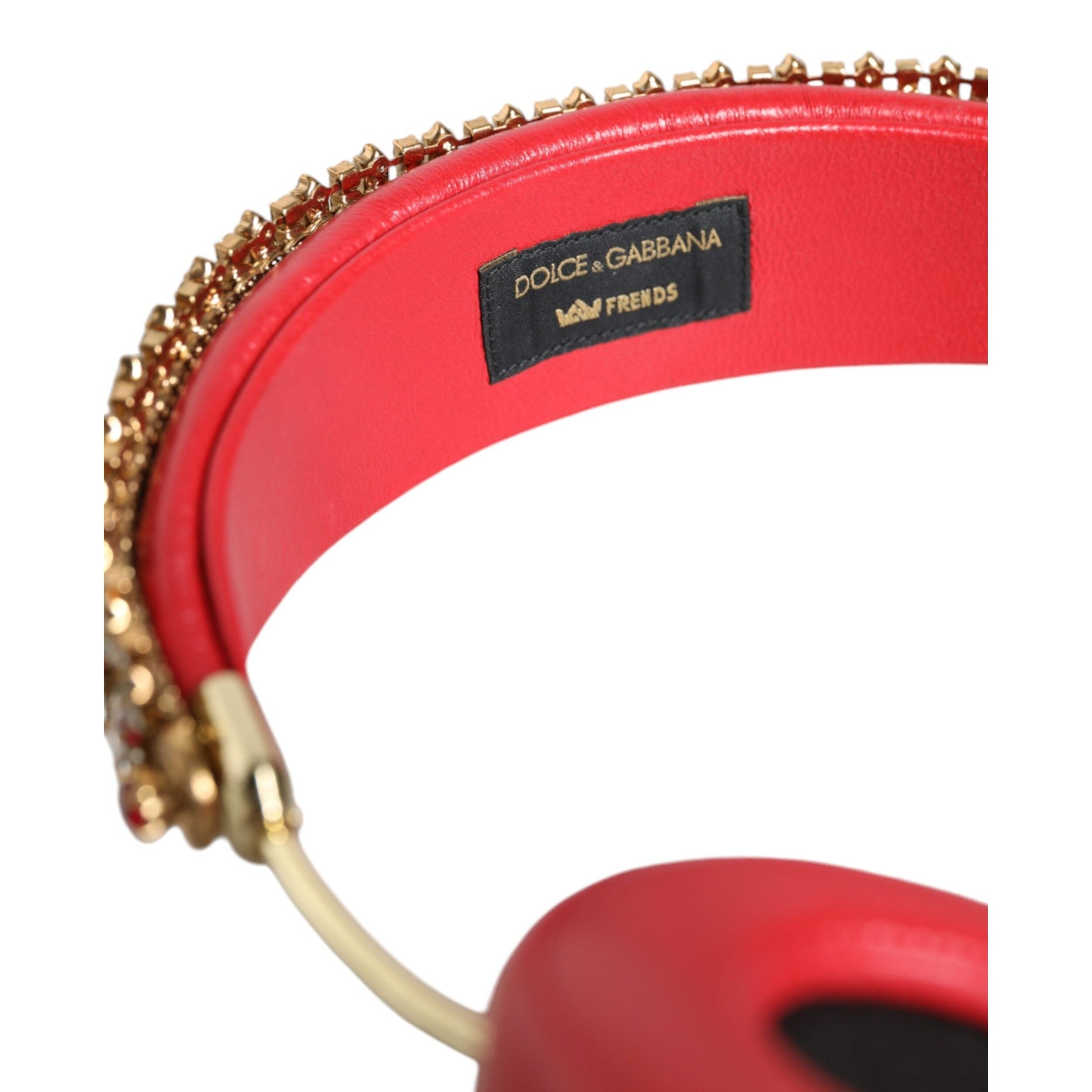 Dolce & Gabbana Red Nappa Leather Floral Crystal Headphone