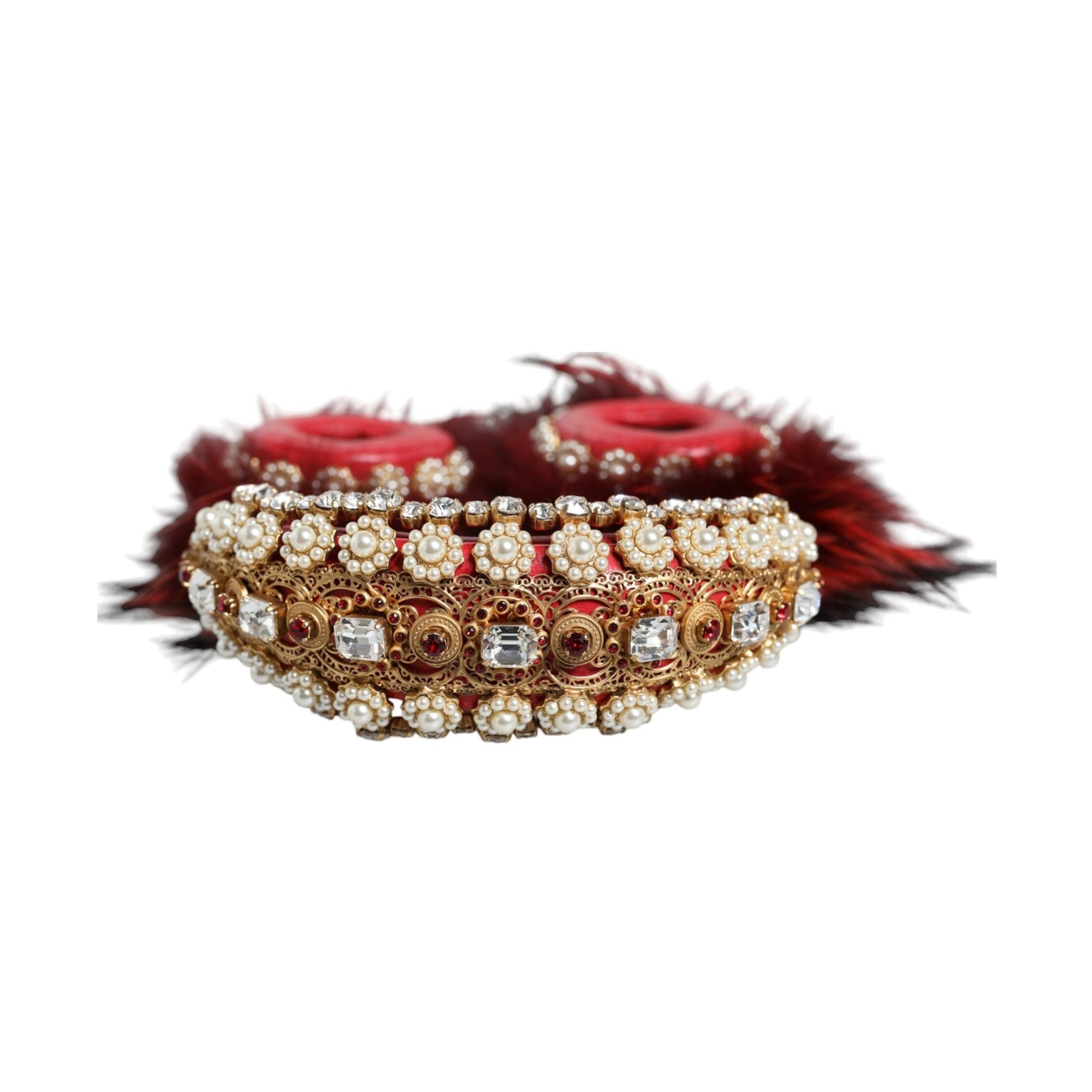 Dolce & Gabbana Red Gold Crystal Fur Headset Audio AUX Headphones