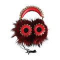 Red Gold Crystal Fur Headset Audio AUX Headphones