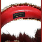 Dolce & Gabbana Red Gold Crystal Fur Headset Audio AUX Headphones