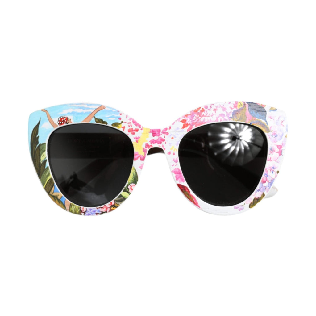 Multicolor Wood Crystal Brass Frame Floral Hand Paint Sunglasses