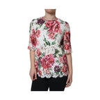 Dolce & Gabbana White Peony Lace Short Sleeves Blouse Top