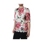 Dolce & Gabbana White Peony Lace Short Sleeves Blouse Top