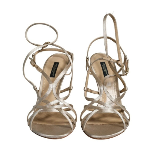 Beige Leather Stiletto Heels Sandals Shoes