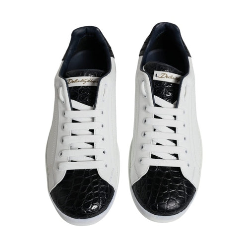 Dolce & Gabbana White Leather Logo Portofino Sneaker Shoes