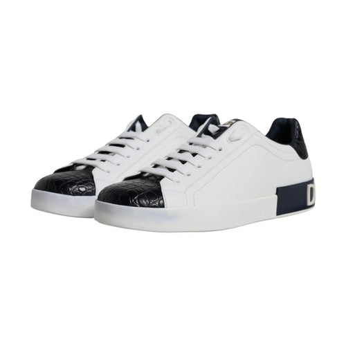 Dolce & Gabbana White Leather Logo Portofino Sneaker Shoes