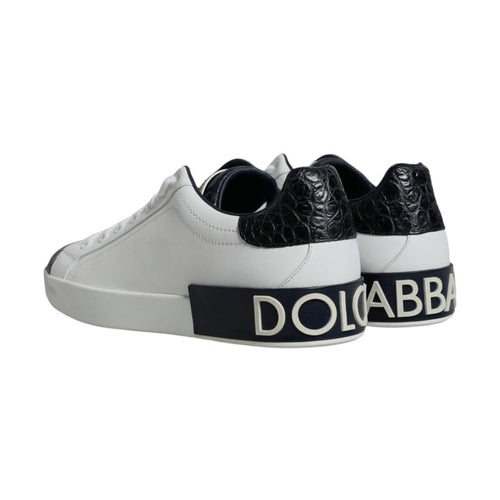 Dolce & Gabbana White Leather Logo Portofino Sneaker Shoes