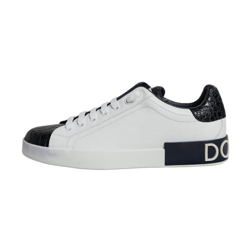 Dolce & Gabbana White Leather Logo Portofino Sneaker Shoes