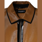 Dolce & Gabbana Brown Leather Full Zip Men Bomber Jacket