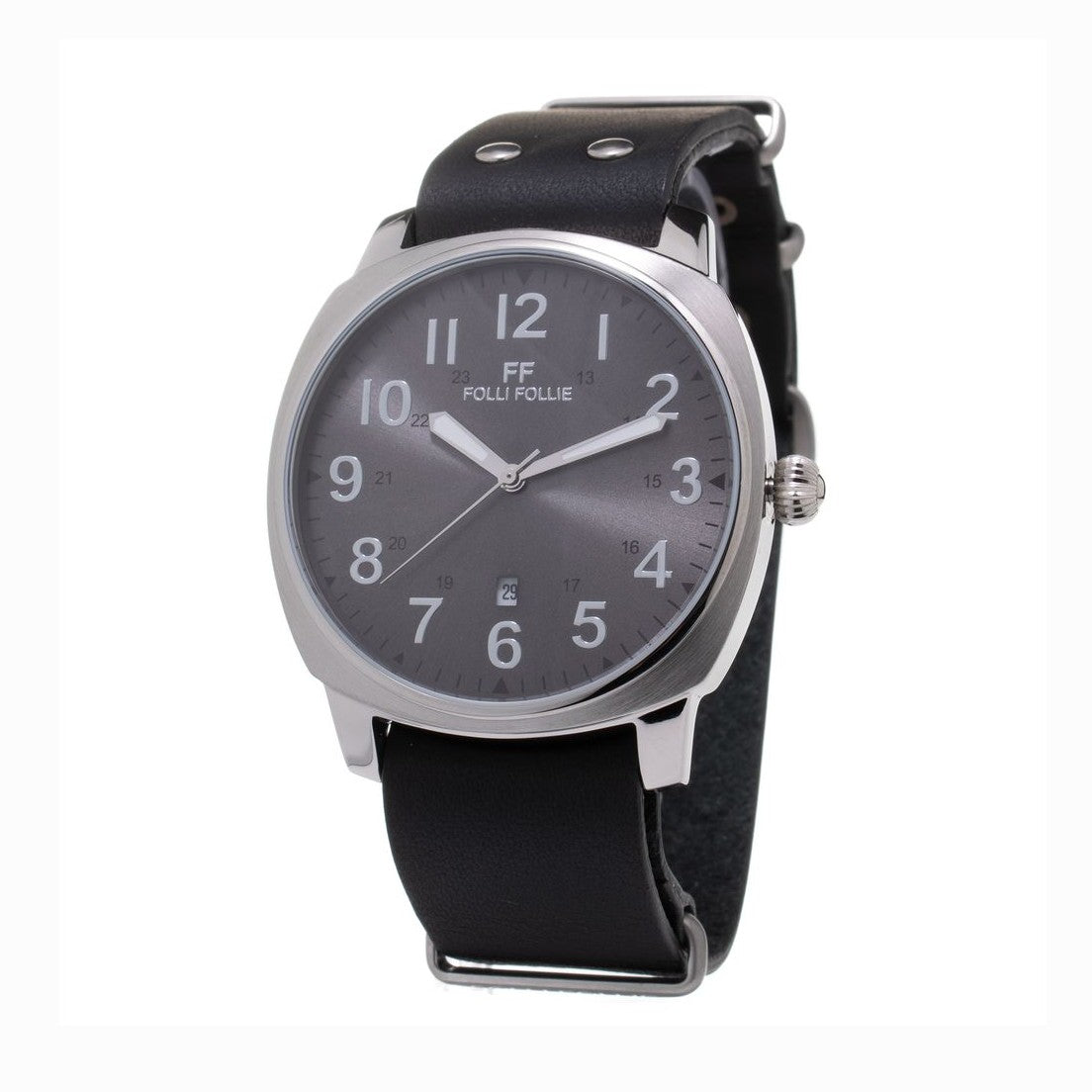 Folli Follie Black Leather Dress Watch
