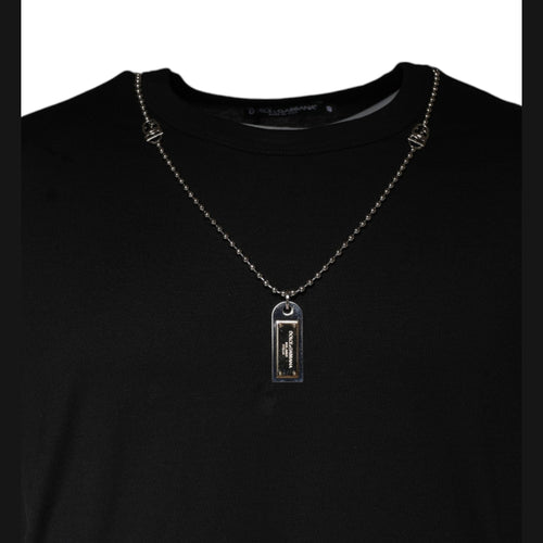 Black Cotton Necklace Embellished T-shirt