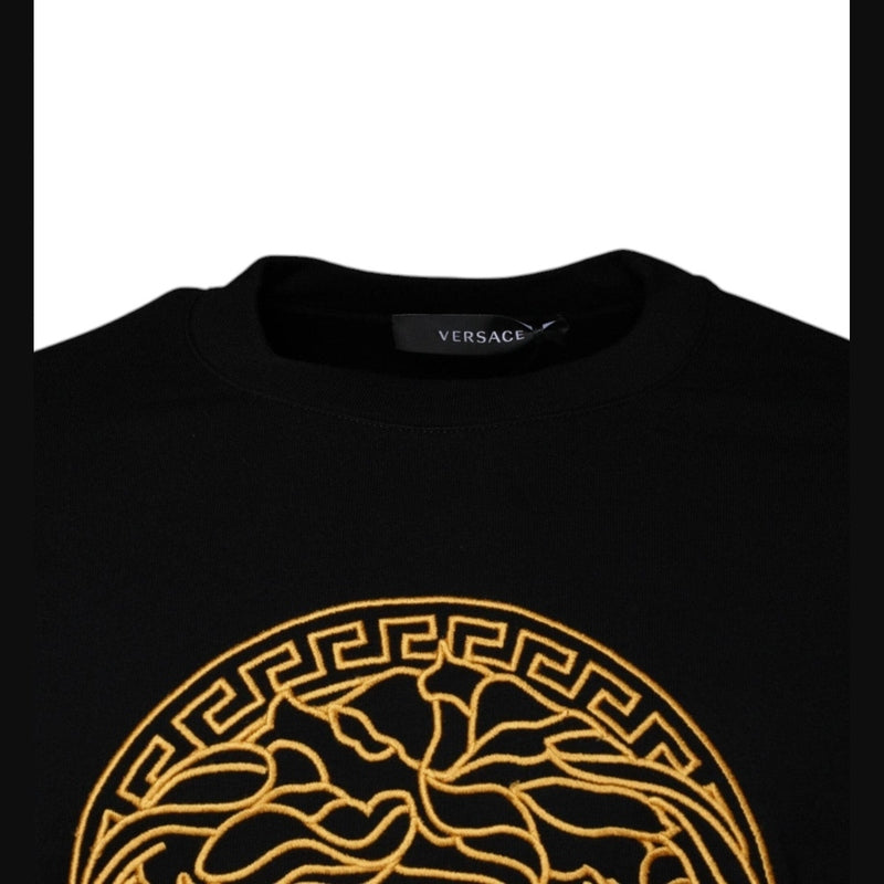 Versace Black Medusa Embroidery Crew Neck Pullover Sweater