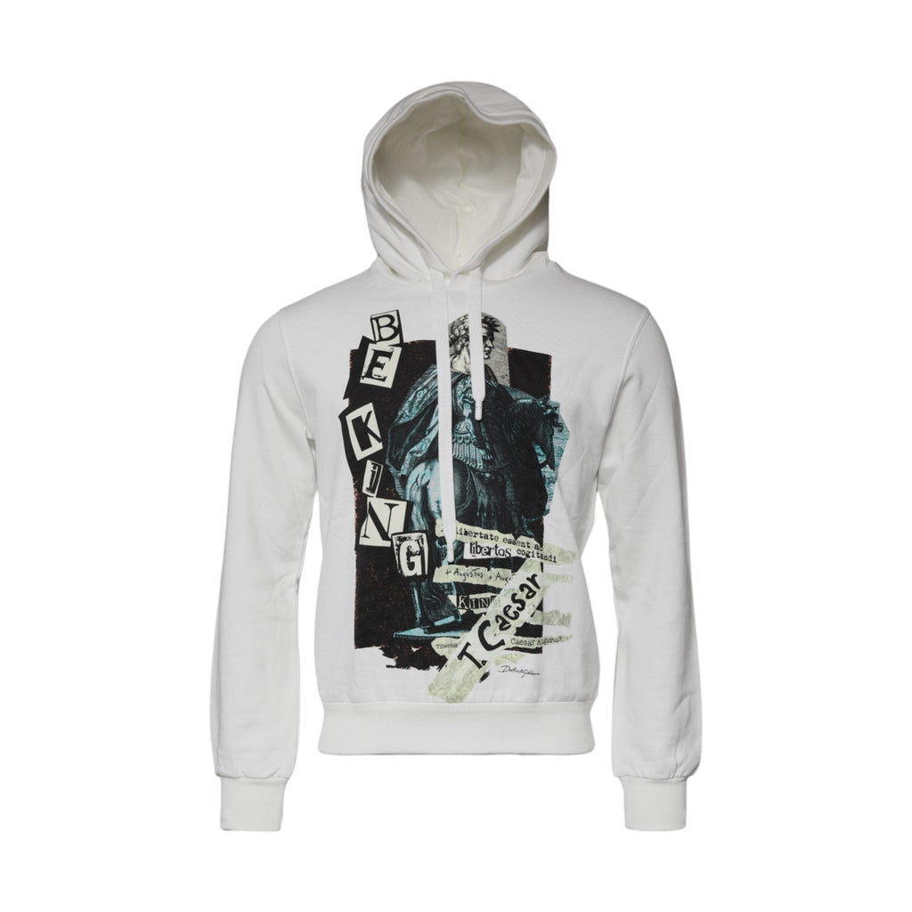 Dolce & Gabbana White Caesar Cotton Hooded Pullover Sweater