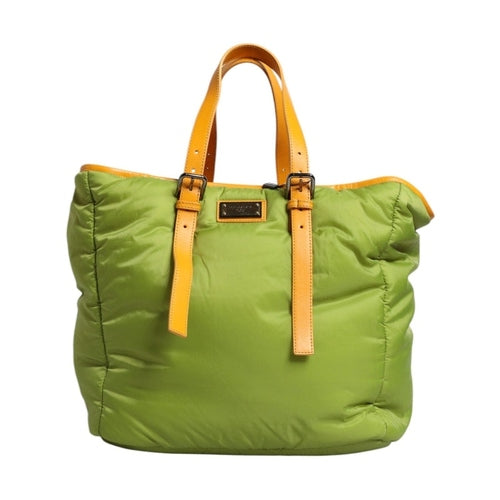 Dolce & Gabbana Green Nylon Padded Logo Plaque Tote Crossbody Bag