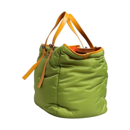 Dolce & Gabbana Green Nylon Padded Logo Plaque Tote Crossbody Bag
