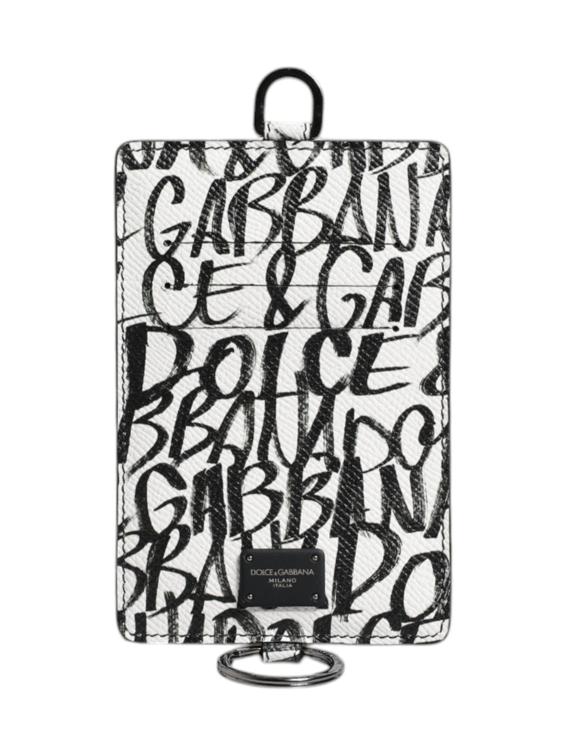 Dolce & Gabbana White Leather Lanyard Logo Print Card Holder Wallet