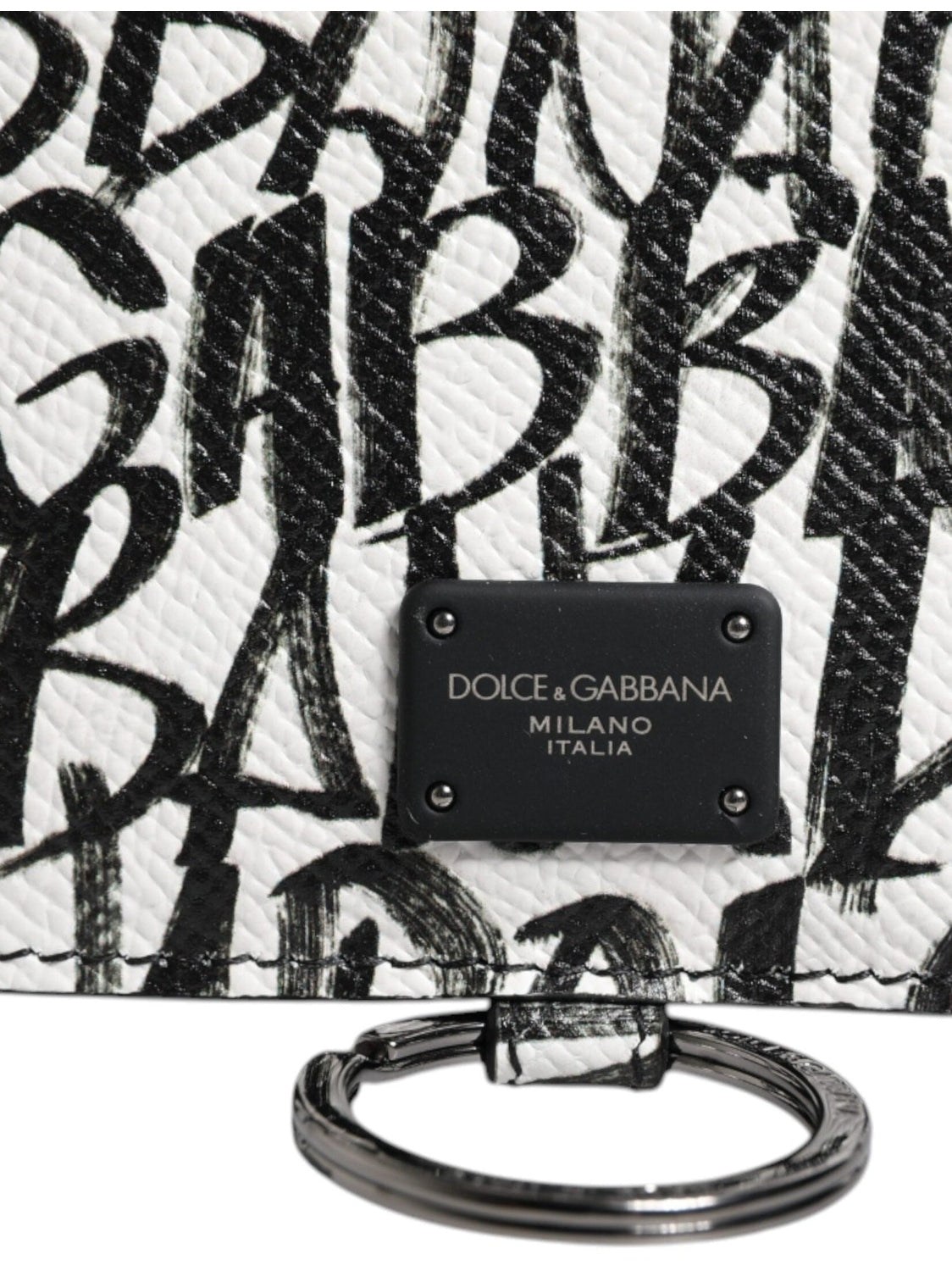 Dolce & Gabbana White Leather Lanyard Logo Print Card Holder Wallet