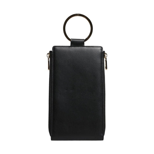 Dolce & Gabbana Black Leather Logo Plaque Neck Strap Card Coin Wallet