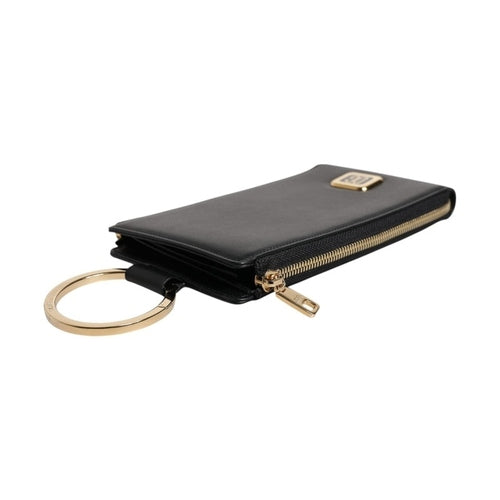 Dolce & Gabbana Black Leather Logo Plaque Neck Strap Card Coin Wallet