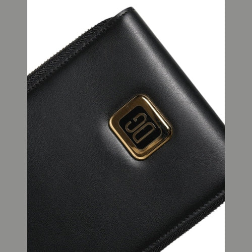 Dolce & Gabbana Black Leather Logo Plaque Neck Strap Card Coin Wallet