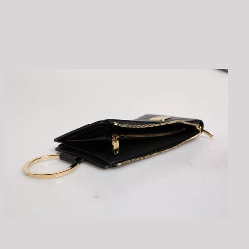 Dolce & Gabbana Black Leather Logo Plaque Neck Strap Card Coin Wallet