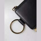 Black Leather Logo Plaque Neck Strap Card Coin Wallet