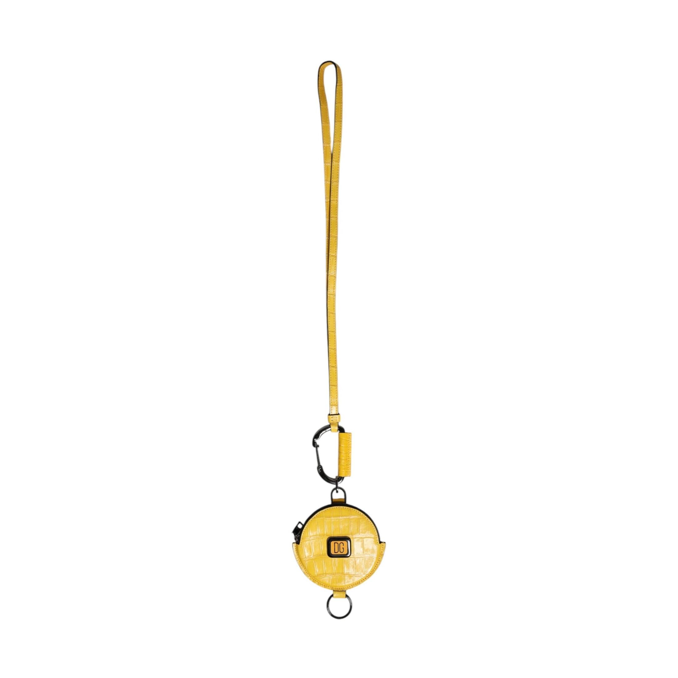 Dolce & Gabbana Yellow Round Leather DG Logo Coin Purse Lanyard Wallet