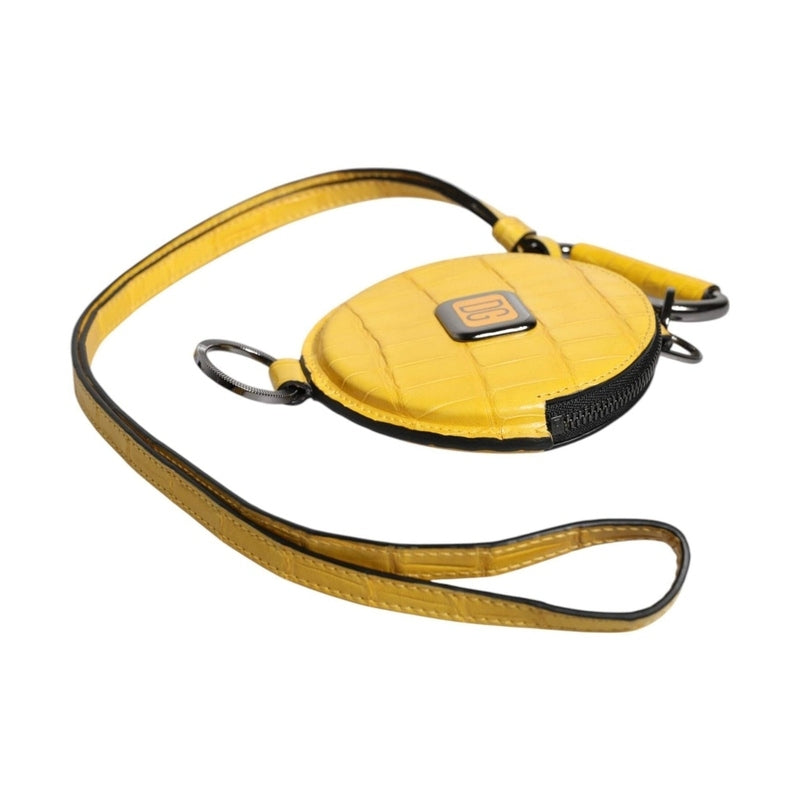 Dolce & Gabbana Yellow Round Leather DG Logo Coin Purse Lanyard Wallet