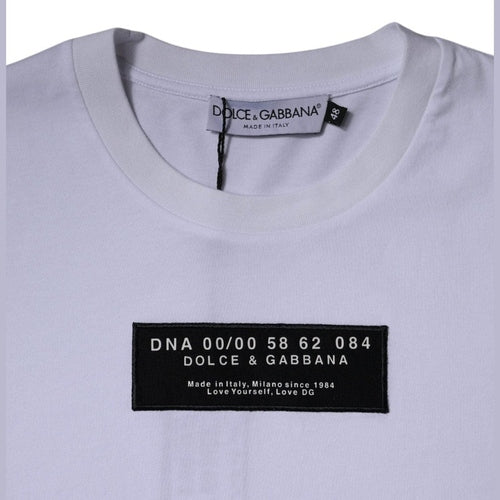 Dolce & Gabbana White Logo Print Cotton Crew Neck T-shirt
