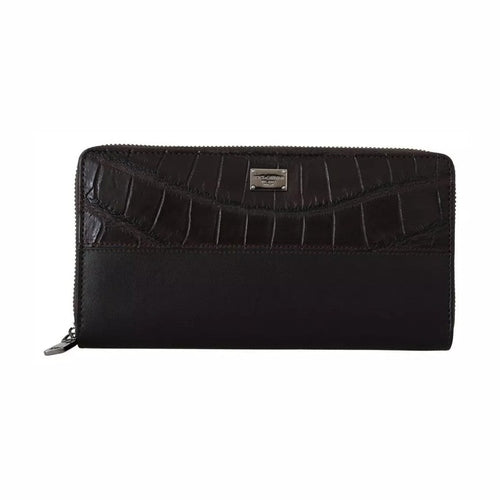 Dolce & Gabbana Brown Exotic Leather Zip Around Continental Clutch Wallet