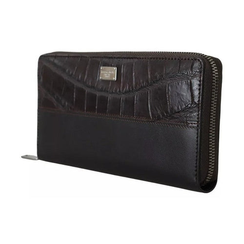 Dolce & Gabbana Brown Exotic Leather Zip Around Continental Clutch Wallet