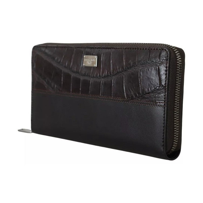 Dolce & Gabbana Brown Exotic Leather Zip Around Continental Clutch Wallet