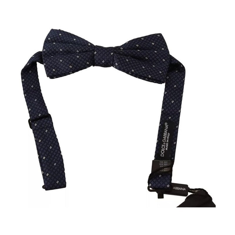 Dolce & Gabbana Blue Patterned Silk Adjustable Neck Bow Tie Men