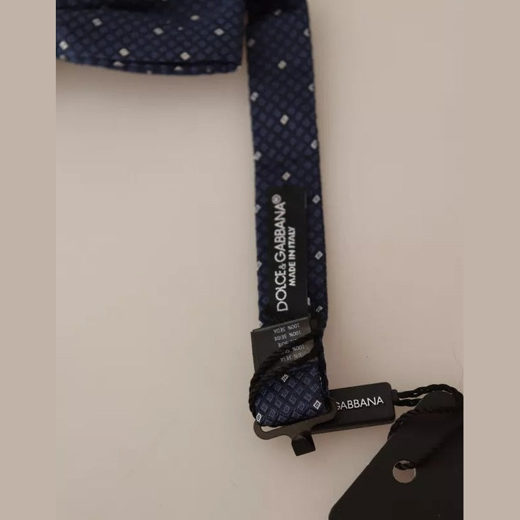 Dolce & Gabbana Blue Patterned Silk Adjustable Neck Bow Tie Men