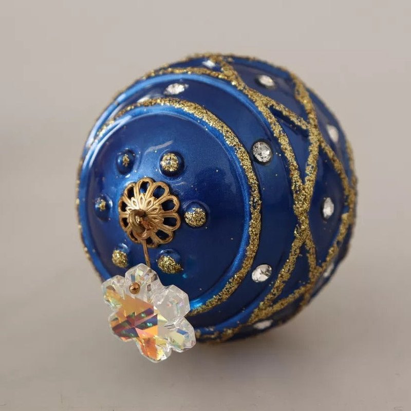 Dolce & Gabbana Gold Brass Blue Christmas Ball Crystal Hook Jewelry Earrings