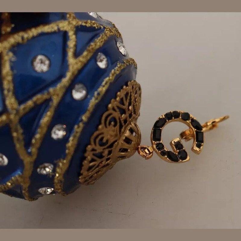 Dolce & Gabbana Gold Brass Blue Christmas Ball Crystal Hook Jewelry Earrings