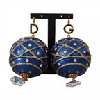 Dolce & Gabbana Gold Brass Blue Christmas Ball Crystal Hook Jewelry Earrings