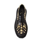 Dolce & Gabbana Black Leather Trekking Derby Embellished Shoes