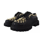 Dolce & Gabbana Black Leather Trekking Derby Embellished Shoes