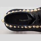 Dolce & Gabbana Black Leather Trekking Derby Embellished Shoes