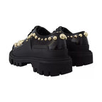 Dolce & Gabbana Black Leather Trekking Derby Embellished Shoes