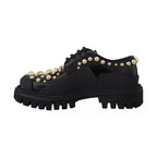 Dolce & Gabbana Black Leather Trekking Derby Embellished Shoes