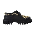 Dolce & Gabbana Black Leather Trekking Derby Embellished Shoes
