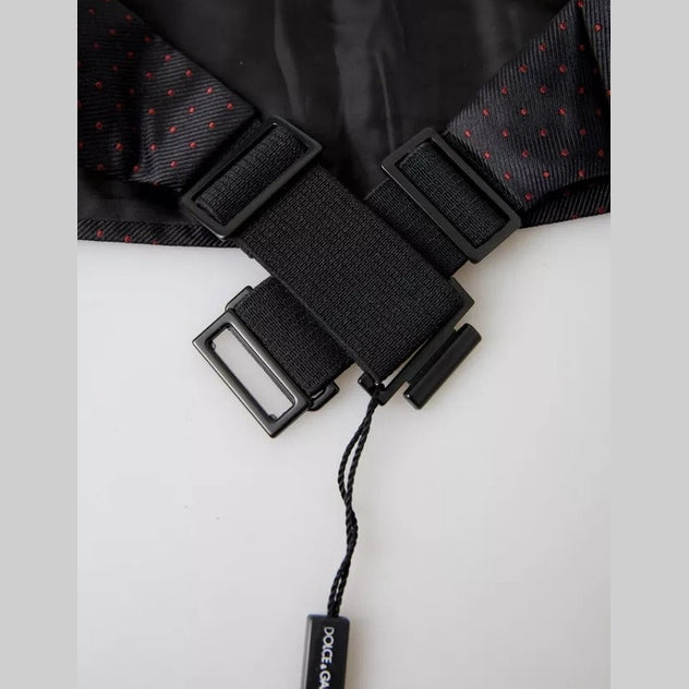 Dolce & Gabbana Black Silk Dotted Waist Tuxedo Belt Cummerbund