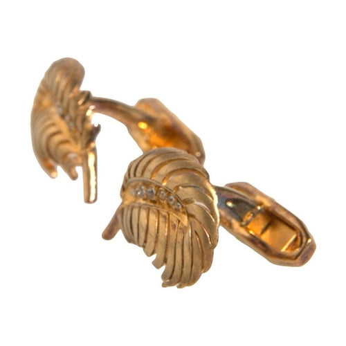Dolce & Gabbana Gold 925 Sterling Silver Crystal Leaf Cufflink